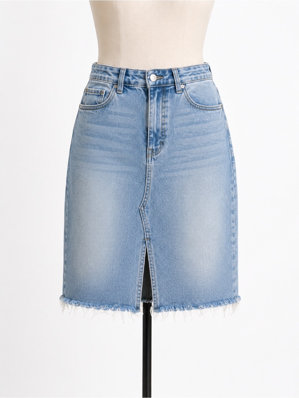 Kensie Light Blue Denim Midi Skirt with Front Slit
